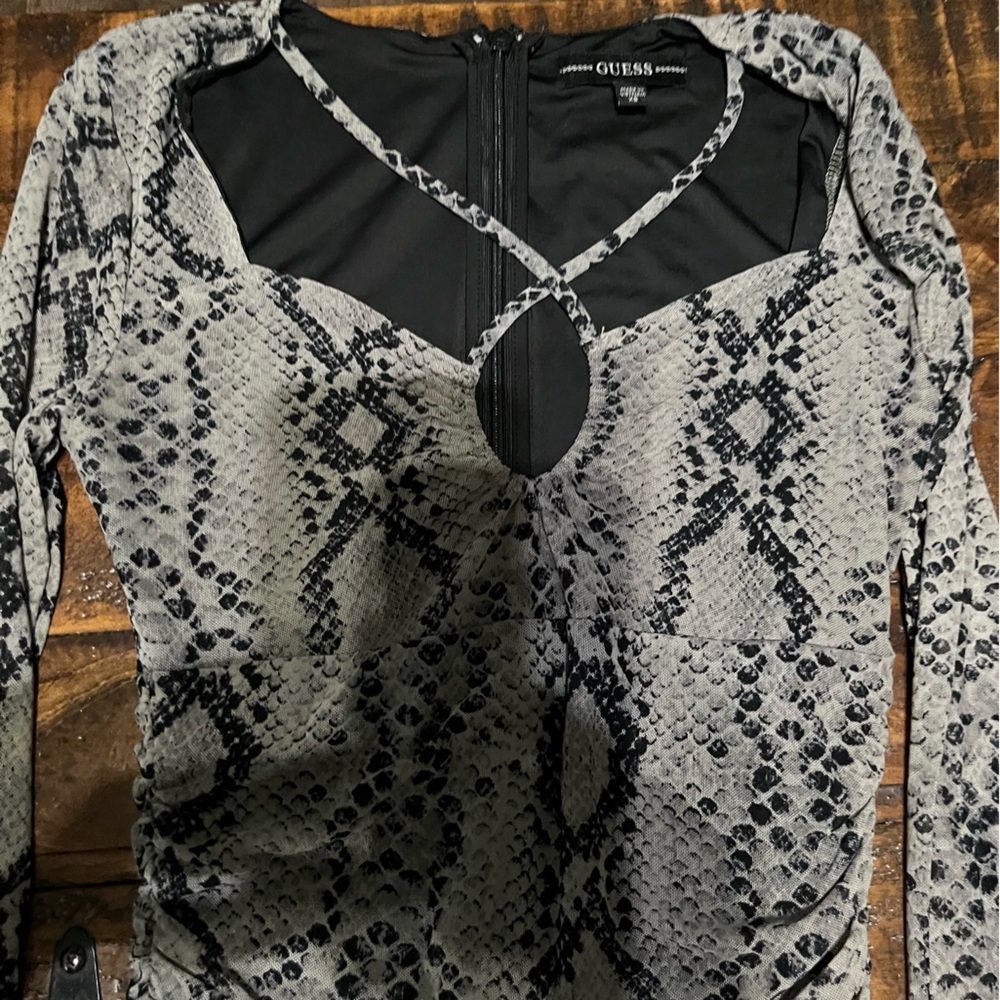 Guess Gray Snakeskin Midi Dress